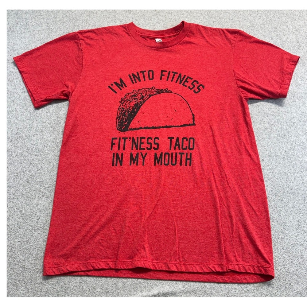 Graphic Tee Mens M Red Fitness Taco In My Mouth Funny Pun Shirt Athleisure Gift
